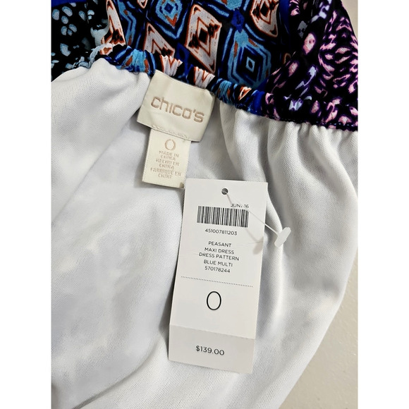 Chico's ~Size 0 (S)~ Blue Multi Maxi Pleasant Dress Off-shoulders NWT $139.00 - Picture 2 of 12